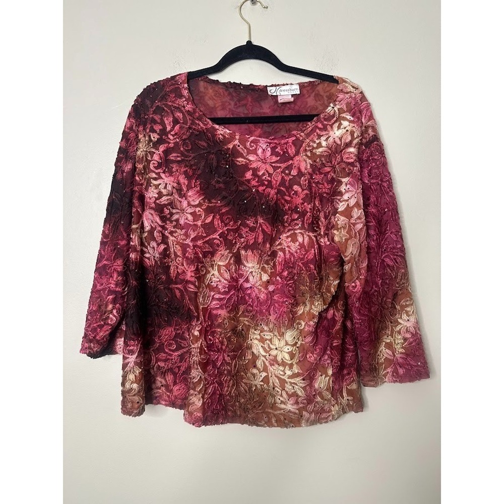 Vintage Dressbarn Woman Top 1X Velvet Burnout Whimsigoth Autumn Fairy‎ Stretch